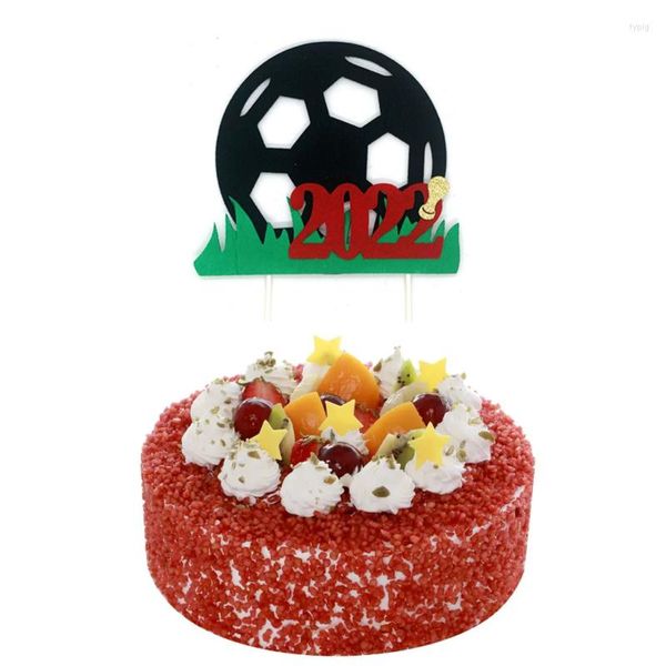 Forniture festive 2022 Football World Soccer Cup Cake Topper Glitter Felt Bamboo Stick Decorazioni di buon compleanno per la casa