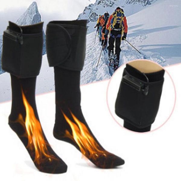 Meias esportivas 1 par nano fibra de carbono seda aquecida de inverno respirável Bateria recarregável Electric Unissex Skiing Heating Men