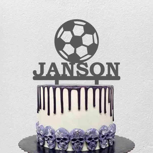 Festivo suprimentos de futebol personalizado bolo de futebol topper personalizado silhueta de idade para fãs decoração de festa de aniversário