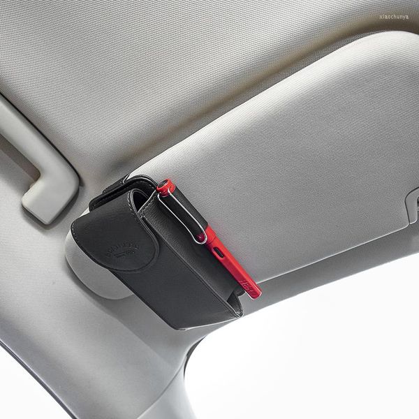 Accessori interni Visiera parasole per auto in pelle Borsa per organizer tascabile Porta carte per occhiali Portaoggetti per auto Parasole IC per styling auto