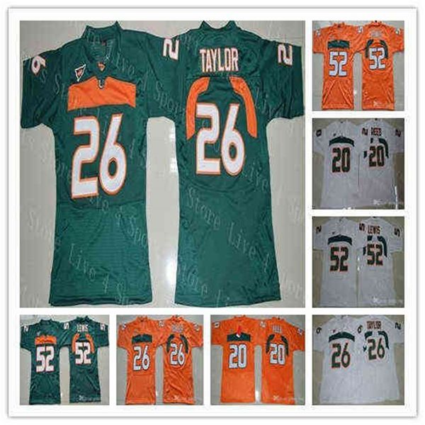 Ws American College Football Wear Günstige Ncaa Miami Hurricanes College Football Jerseys 26 Sean Taylor 52 Ray Lewis R.Lewis 20 Ed Reed Shirts Go