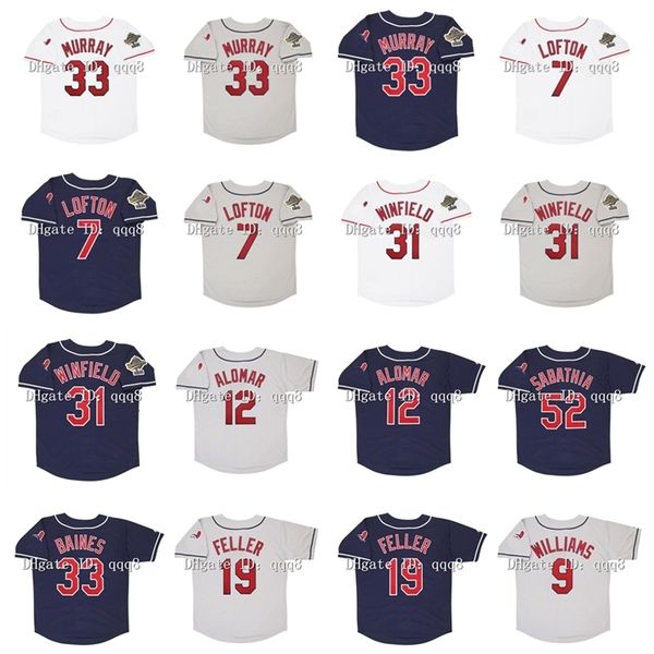 GLA1995 Retro Kenny Lofton Jersey 33 Eddie Murray 31 Dave Winfield 33 Harold Baines 12 Roberto Alomar 19 Bob Feller 9 Matt Williams 52 CC