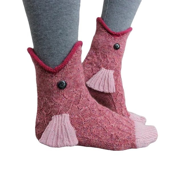 Lustige Tiersocke, süßes Chamäleon-Krokodil, gestrickte Socken für Damen und Herren, Weihnachten, kreative 3D-Haifisch-Bodensocke