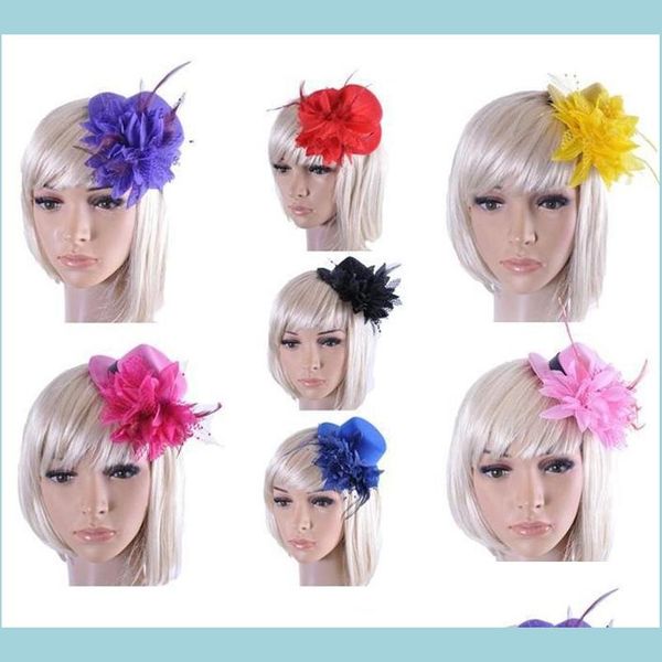 Jóias de cabelo de casamento 20pcs cores misturadas ladys mini chapéu de cabelo clipe de penas de rosa tampa tampa de renda de renda fascinadora acessório