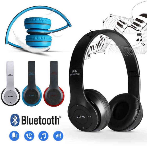 Kulaklıklar P47 Kablosuz Kulaklık Gürültü İptal Bluetooth Kulaklıklar HIFI Stereo Bas Oyun Kafa Bandı Kulaklık PC / Telefon T220916 için mikrofonlu