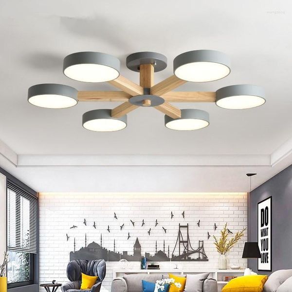 Pendelleuchten 220V LED-Kronleuchter für Wohnzimmer Moderne weiße Glanz-Holzschlafzimmerbeleuchtung Einfache oberflächenmontierte Kronleuchter