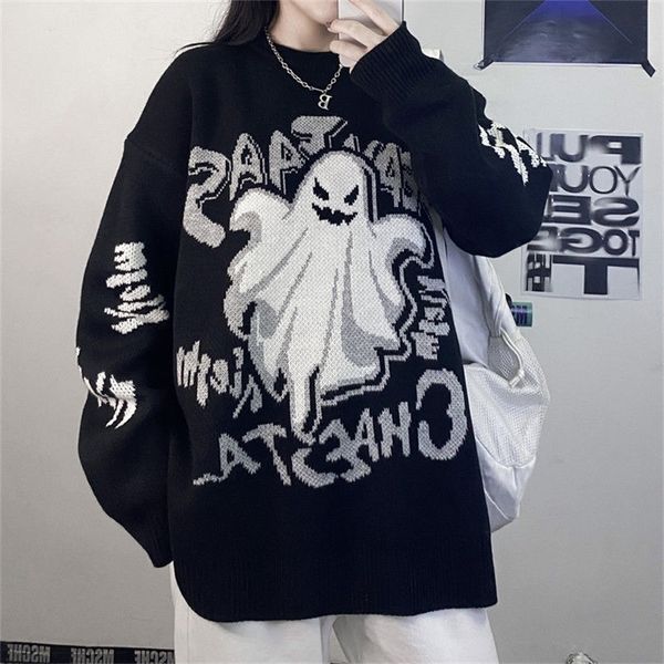 Maglioni da donna Maglione retrò stile scuro Stile Harajuku studente lettera diavolo ispessimento uomo e donna maglione allentato retrò lavorato a maglia coreano top 220920