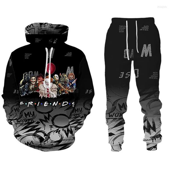 Tute da uomo Tuta da uomo Clown Graphic Pullover e pantaloni Set 2 pezzi FPer coppia Lettera Stampa Plus Size Jogger Tute per uomo