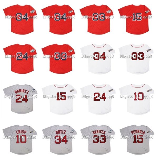 GLA2004 Retro Manny Ramirez Jersey 2007 David 34 Ortiz 15 Dustin Pedroia 33 Jason Varitek 10 Coco Red White Grey Cinzento Vintage Baseball Jerseys