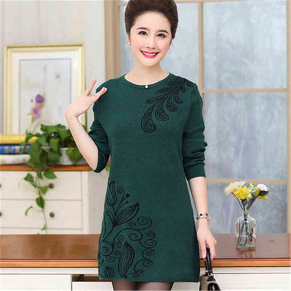 Frauenpullover 2022 Frau mittleren Alters Gestrickte Pullover Kleid XL4XL Dicken Pullover Frauen Lose Beiläufige Druck Pullover Weibliche PZ3220 J220915