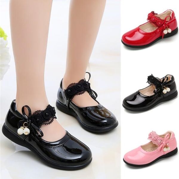 Spor ayakkabı kızlar deri ayakkabı çocuklar için deri ayakkabılar gelinlik prenses dans çocuklar yaz yay düğüm siyah öğrenci sandaletler Kore moda 220920