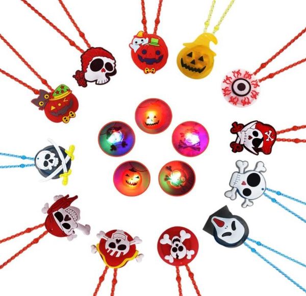 Colares de led de Halloween brinquedos de jóias piscando favores de festa a aranha fantasma de abóbora para os olhos de brinquedos de tratamento de trama