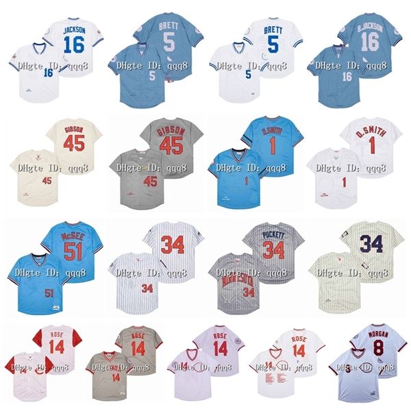 Glavintage Beyzbol Forması Bo Jackson 5 George Brett Cardinal Ozzie Smith Bob Gibson Willie McGee Pete Rose Kirby Puckett Joe