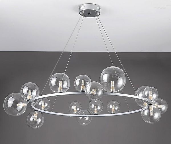 Lampadari LED Art Deco Bolle di vetro Rotondo Nero Argento Lampadario Illuminazione Apparecchio a sospensione Lampen per sala da pranzo