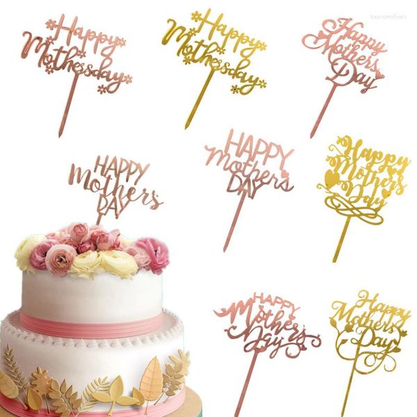 Forniture festive 10pcs Happy Mothers Day Cake Topper Rose Gold Golden MOM Acrilico Festa di compleanno Dessert Decorazione Regali della mamma