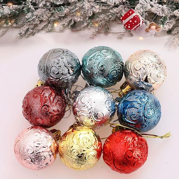 Decorazione per feste 12 pezzi / 1 scatola Ornamenti per palline di Natale Colore vibrante Polvere glitterata Natale lucido con corda per appendere l'albero