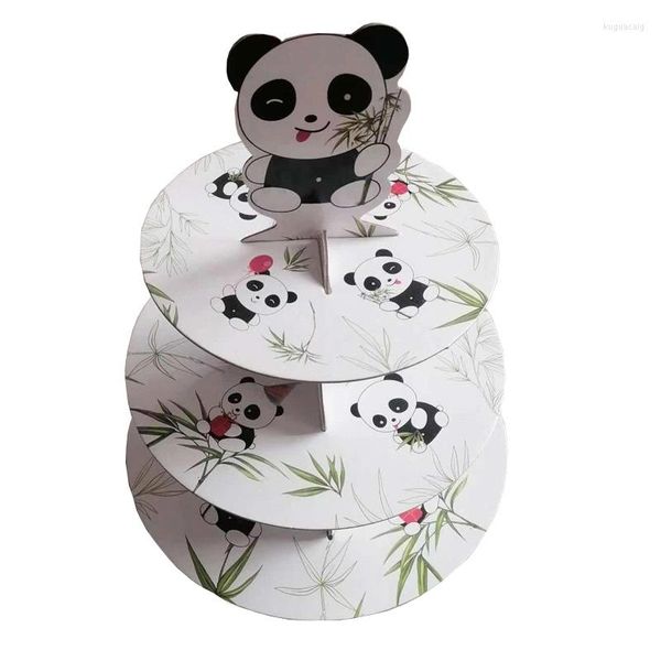 Forniture per feste Supporto per cupcake a 3 livelli con panda adorabile per decorazioni di buon compleanno