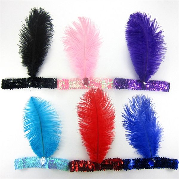 20pcs lot 10 Colors Hair Accessories Women Head Band Beaded Sequin Flapper Feather Headband Headpiece Party 2056 E3