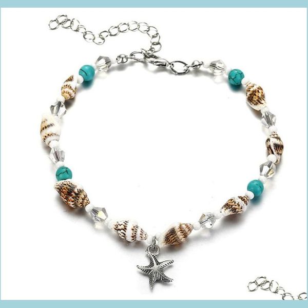 Tornozeleiras shell miçangas tornozeleiras de estrela do mar para feminino Praia de tornozeleira pulseira artesanal bohemian cadeia de pés boho jóias sandálias C3 Drop de dhrgo