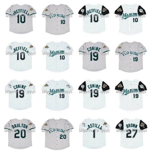 GLAVINGAGE 1997 Florida Baseball Jersey 10 Gary Sheffield 20 Darren Daulton 19 Jeff Conine 24 Bobby Bonilla 27 Kevin Brown 1 Luis Castillo 28