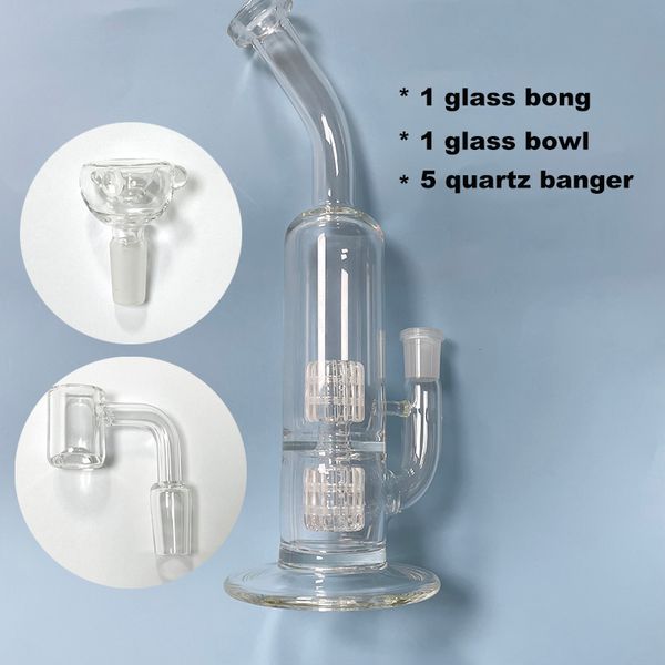 27 cm Wasserpfeifen, Bohrinseln, Glasbong, Rauchpfeife, 14 mm Verbindungsnagel, Glasschüssel, dicker Wasser-Perkolator-Becher – mit 5 Stück 20 mm Quarz-Banger