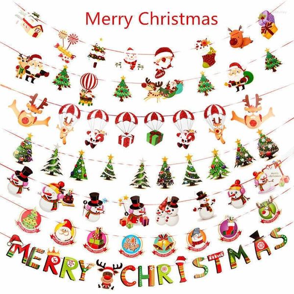 Украшение вечеринки счастливого рождественского праздника Гарленда Баннер Висящие украшения Год бумажный флаг Санта -Клаус Снеговик Рождество