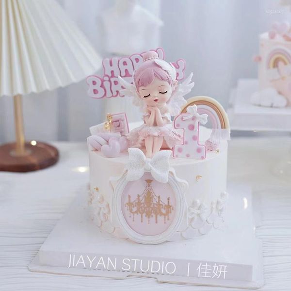 Forniture festive Ala d'angelo Ragazza Decorazione torta Buon compleanno per ragazze Principessa Festa Baby Shower Topper Adorabile