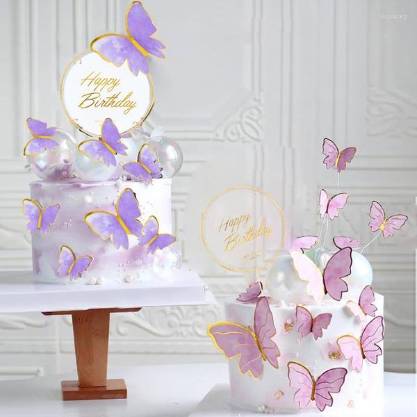 Festliche Lieferungen Alles Gute zum Geburtstag Kuchen Topper Dekoration rosa lila Schmetterling Set Hochzeit Party Baby Dusche Backen Liebe Geschenk