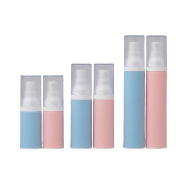 Bottiglia di plastica blu rosa vuota Pressa a lozione bianca Pompa spray per lozione per la copertura del gelo Essenza estetica Emulsione bottiglie riempibili 15 ml 30 ml 50 ml