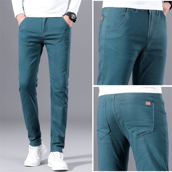 Cal￧a de jeans masculina cal￧a de outono da primavera esportes de esporte em decl￭nio do tubo reto de pequena perna 28-38 homens 220920