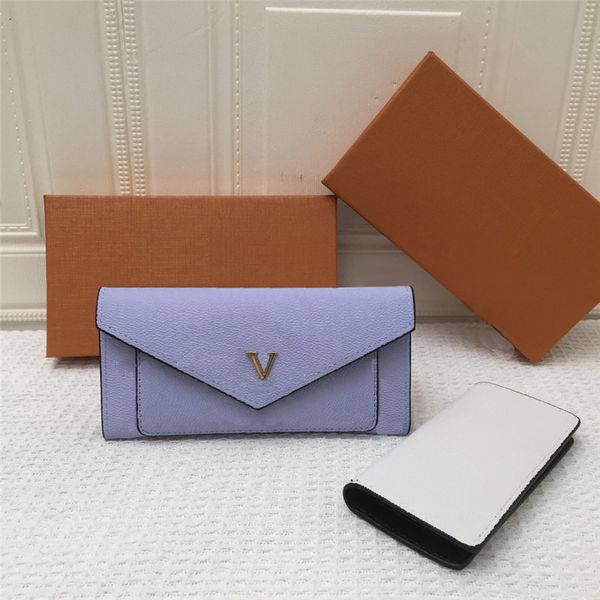 Carteiras de envelope de designers da moda com bolsas de carteira letra de letra de cor da carteira de cor pura com caixa