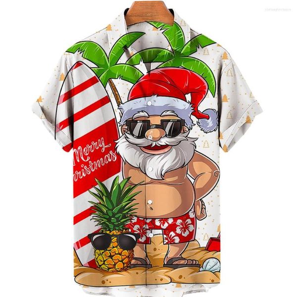 Camicie eleganti da uomo 2022 Harajuku da uomo Tops Short Christmas Graphic Print Tee Summer Risvolto Moda Hawaiian Holiday Abiti oversize