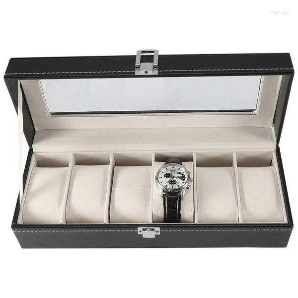 Caixas de relógio 1PC Caixa de couro PU High Grade 6 Slots PU para exibição de joias Organizador de armazenamento