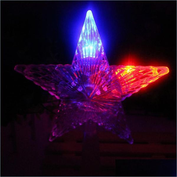 Party Dekoration Weihnachten blinkende LED Stern Licht Weihnachtsbaum Topper Dekorationen für Zuhause Navidad Kerst Jahr Dekor Batterie Power Drop DHFC6