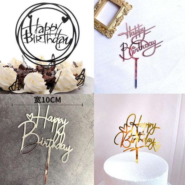 Abastecimento festivo de feliz aniversário bolo de topper love cardy insert decorações de acrílico letra de prata de ouro para crianças festa