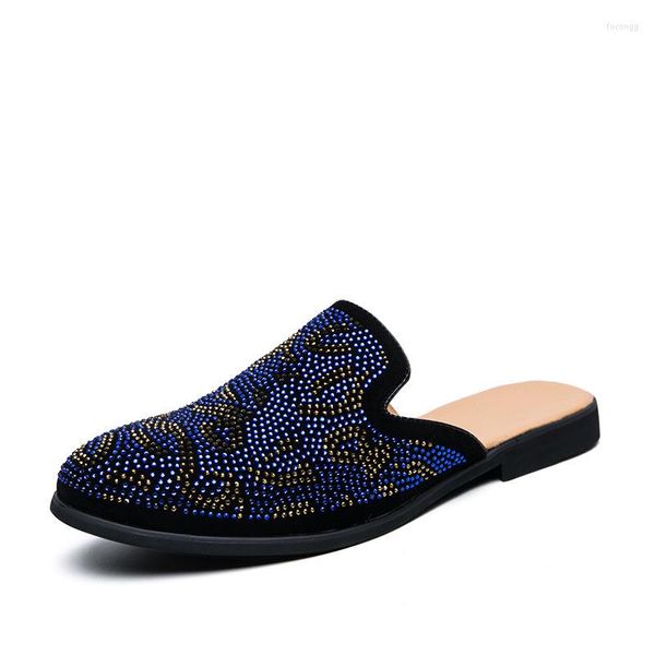 Pantofole 2022 Scarpe da uomo moda e elegante modello di diamante a colore blu tacco basso comodo e mezzo
