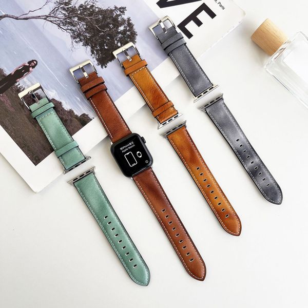 Cinturino in pelle vintage sfumato per cinturino Apple Watch 8 7 6 5 4 3 Serie SE Braccialetti con cinturino di lusso iwatch 40mm 44mm 45mm 41mm 49mm 38mm 42mm Accessori per cinturini