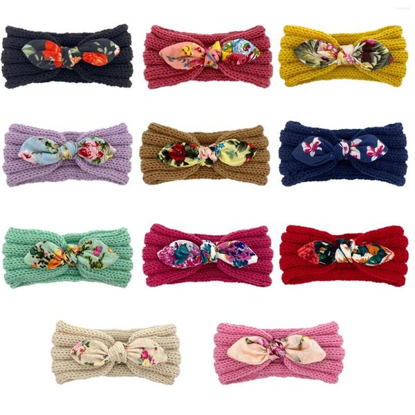 Accessori per capelli Copricapo Infantile floreale lavorato a maglia Fascia per capelli per bambini Ragazzi Bowknot Stampa Ragazze Fasce per fiocchi Fiocchi in denim di nylon