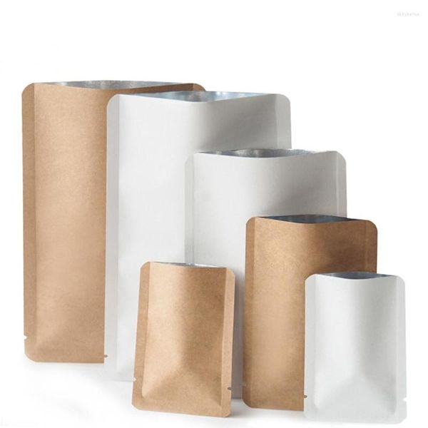 Aufbewahrungsbeutel 100 Stück dickes Kraftpapier oben offener Beutel für Kaffee, Tee, Pulver, flache Aluminiumfolie, innere Heißsiegelung, Lebensmittelverpackungsbeutel