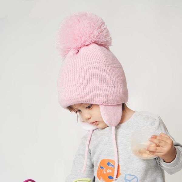 Boinas grandes pompom inverno chapéu de bebê algodão malha crianças chapéus para meninos e meninas com lã de lã de bombardeiro