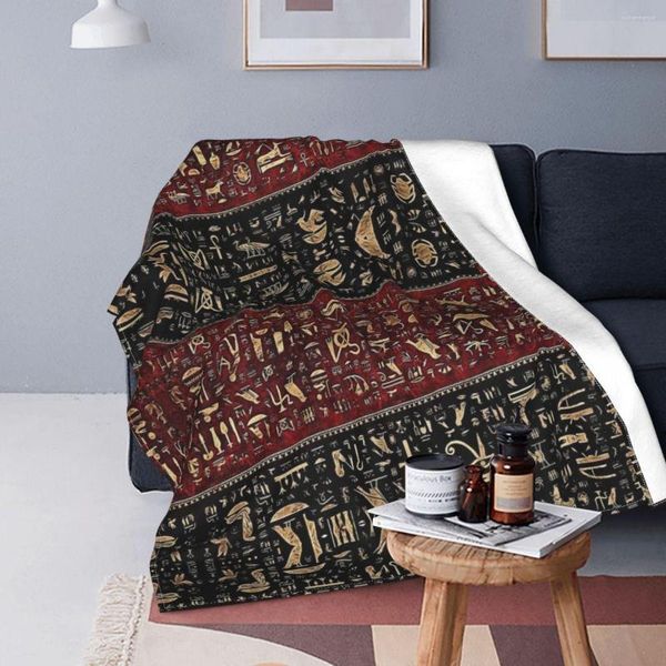 Cobertores Hieróglifos egípcios Decoração de veludo de veludo cobertor Egito antigo Egito respirável Super Soft Throe para Home Couch Ditreads