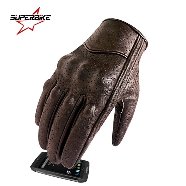 Cinco dedos luvas de motocicleta luvas de couro toque homens marrom esportes ao ar livre ciclismo luva moto corrida guantes de moto luvas de motocicleta 220921