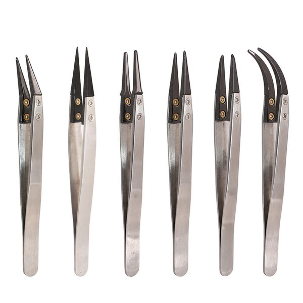 Ferramentas comuns que resistam ao calor Tweezers de cerâmica preta antiestática Dicas removíveis Tweezer dobrado para o fio de resistência ao cigarro E Ferramenta DIY 120pcs/lote