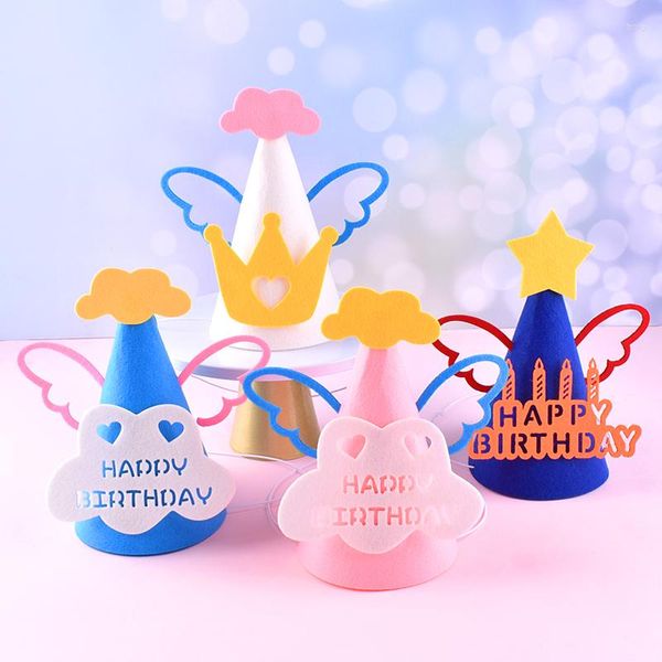 Forniture festive Cartone animato Cappello in feltro 3D Decorazione per feste di buon compleanno per bambini Vesti le ali Simpatico angioletto