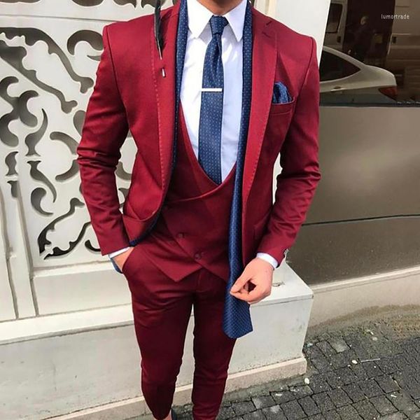 Мужские костюмы пользовательский бордовый винный костюм Slim Fit Street Smart Business Prom Prom Prom Men Blazer Wedding для жениха мужчина