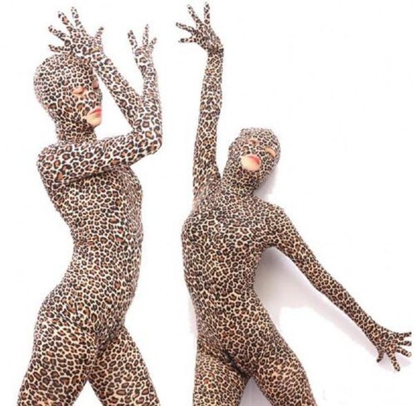 Lycar Spandex Catsuit Kostüme Leopard Kostüm Tier Zentai Ganzkörper Cosplay Overall Offene Augen Mund 3-Wege-Reißverschluss hinten