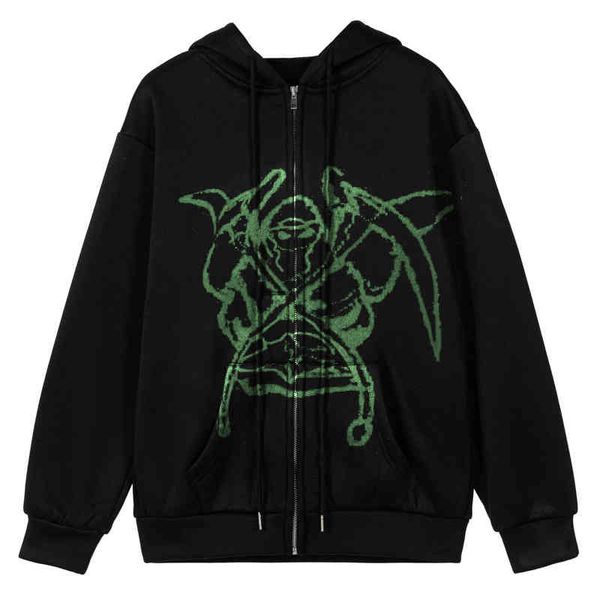 Hoodies capuz y2k estético esqueleto zip up capuz 90s