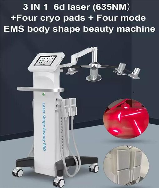 Efeito diretamente 3 em 1 Equipamento de emagrecimento 6d 635nm Diodo Lipo a laser com pás do croteco de clehote de pele Cryolipólise Reduzir o sistema Máquina de beleza de perda de peso corporal