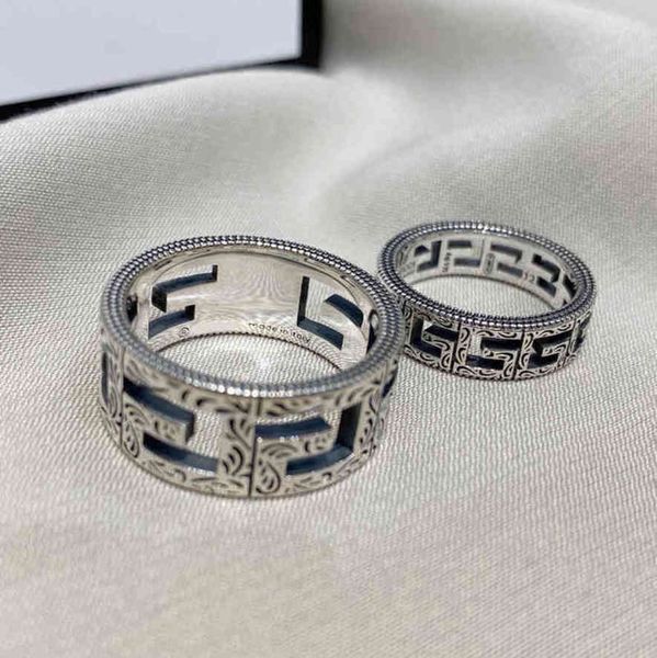 Ringos de banda S925 Silver Hollow Out Casal Ring Wide estreito par personalizado para namorada Jóia exclusiva de design exclusivo Salexose