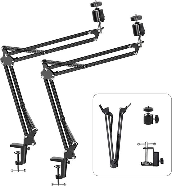 Supporto per braccio per microfono K35 2 confezioni Supporto per sospensione con braccio regolabile a forbice con supporto per clip per microfono per luce ad anello per webcam e altri microfoni medi